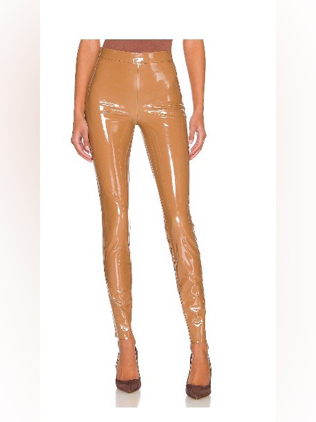 Alice + Olivia Glossy Camel Skinny Vegan Leather Pants